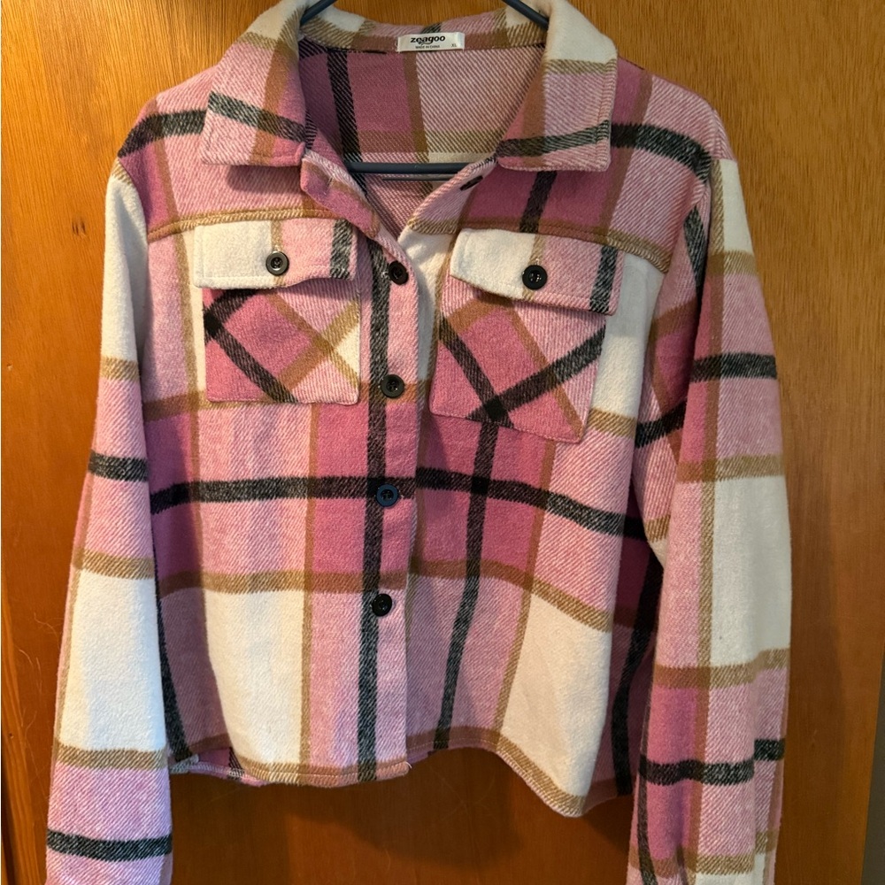 Zeagoo Pink and Cream Plaid Jacket